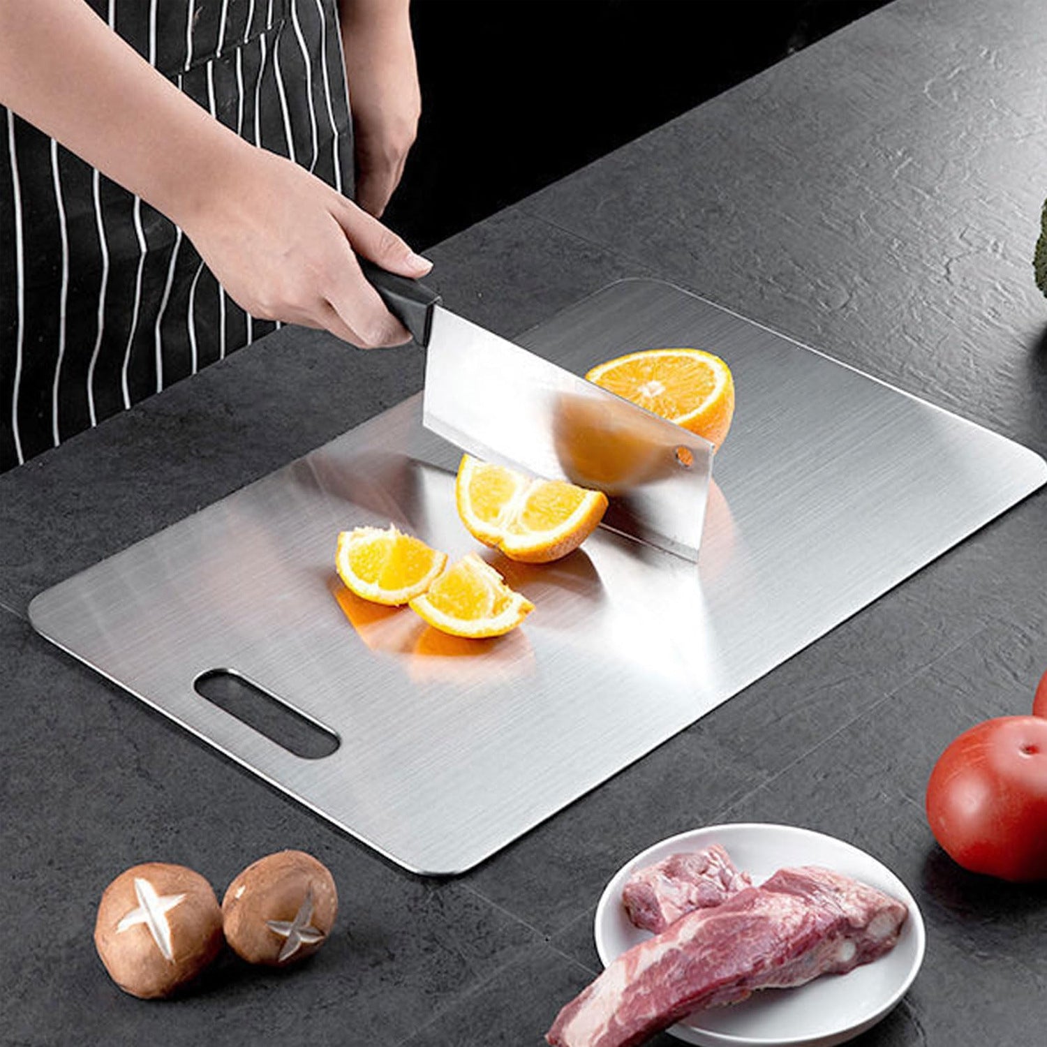 Titanium household cutting board by The Domestic Artifact, double-sided, anti-mildew, medical-grade pure titanium kitchen board.