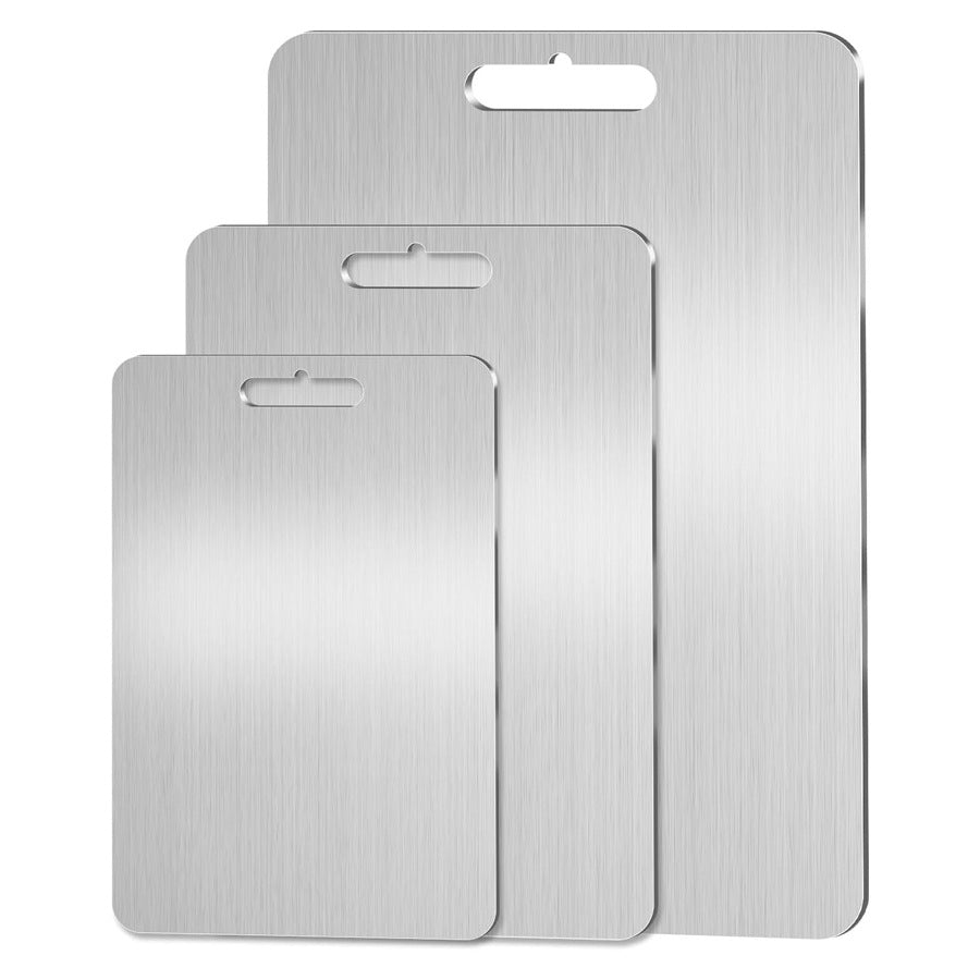 Double-sided titanium cutting board by The Domestic Artifact, medical-grade, anti-mildew, durable household kitchen utensil.
