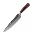 Steel kitchen knife set with wooden handles from The Domestic Artifact, featuring multiple knives with sleek metal blades and ergonomic grips.